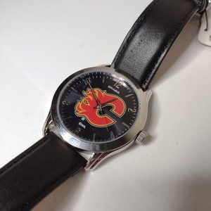 Calgary Flames Watch With Leather Band